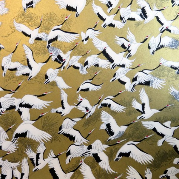 画像2: 江戸千代紙 大判 百鶴(金) (2)