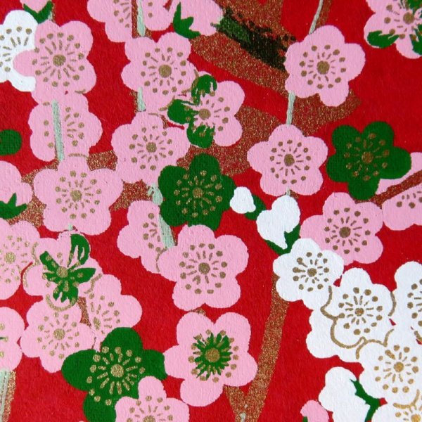 画像3: 江戸千代紙 大判 ゆしまの梅林(赤) (3)