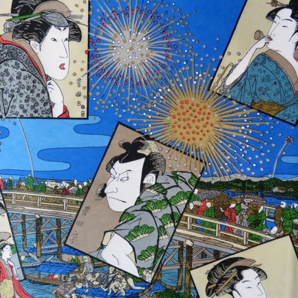 画像2: 江戸千代紙　大判　両国の花火（青） (2)